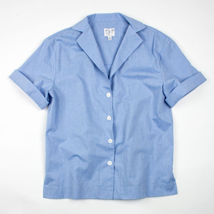 Thirteen Seven, The Fancy Bowler notch lapel shirt in Little Boy Blue. Short Sleeve.