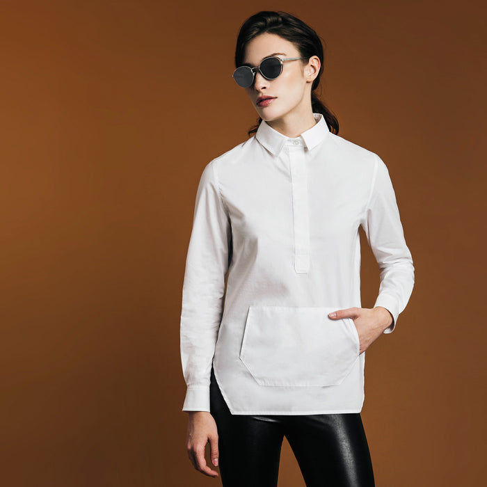 The Trapezoid Pullover - Paper White. Gape-Free Shirting.