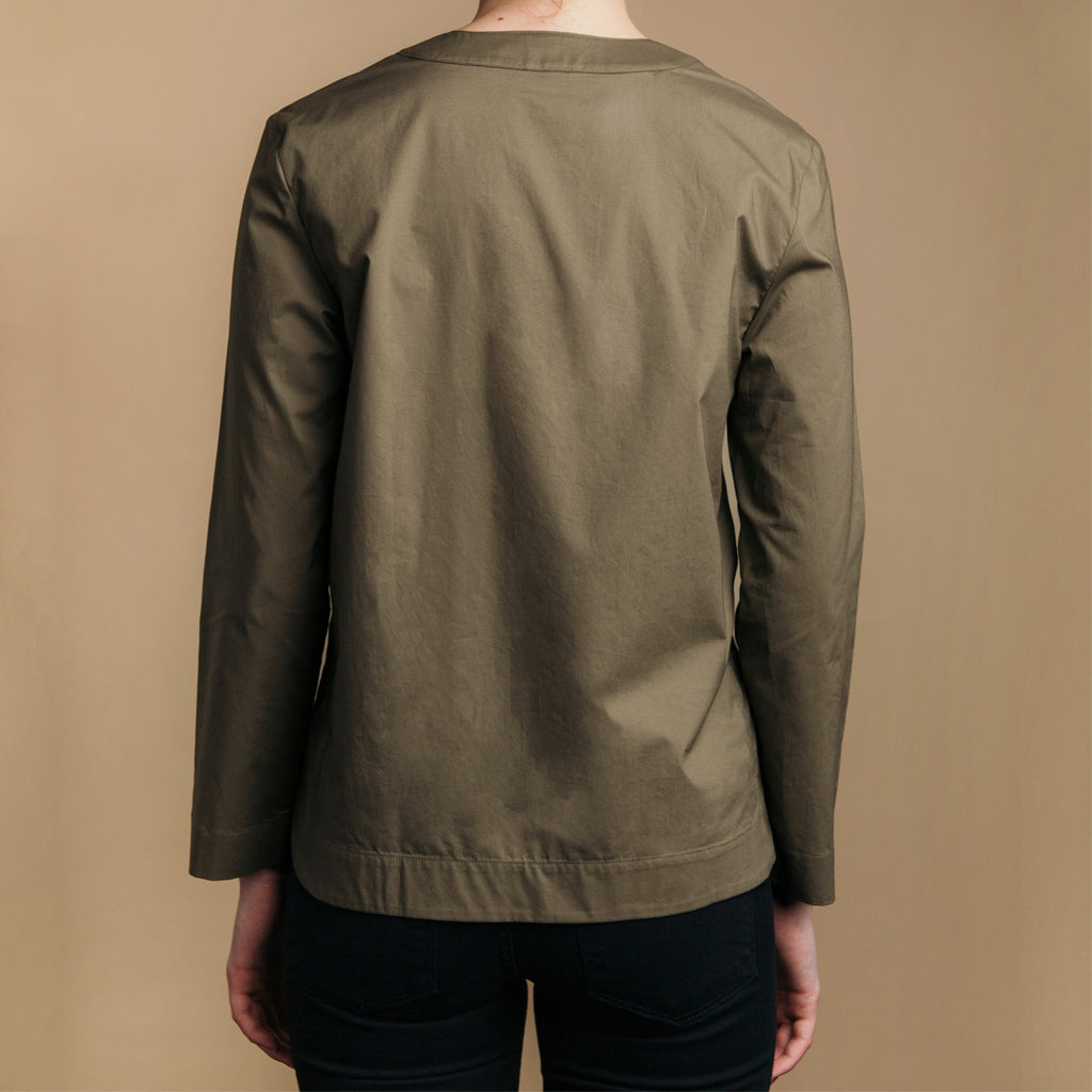 The Equilibrium Shirt - Matte Olive, back view. 
