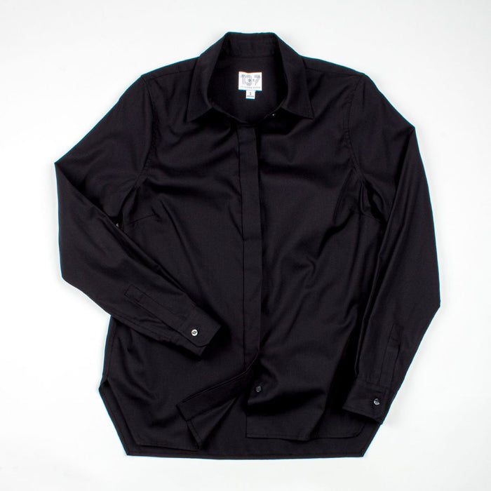 Thirteen Seven Trapezoid shirt, chic black blouse for women.