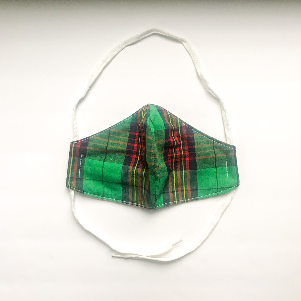 Curved Face Mask in Green Tartan