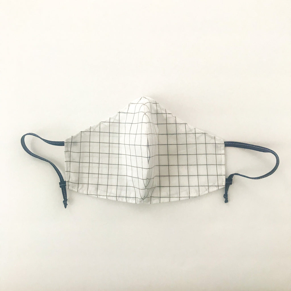 Large Navy Check Curved Mask w/Adjustable Loops
