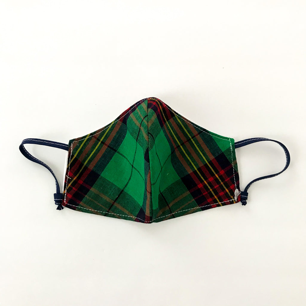 Child Size Green Tartan Curved Mask w/Adjustable Loops