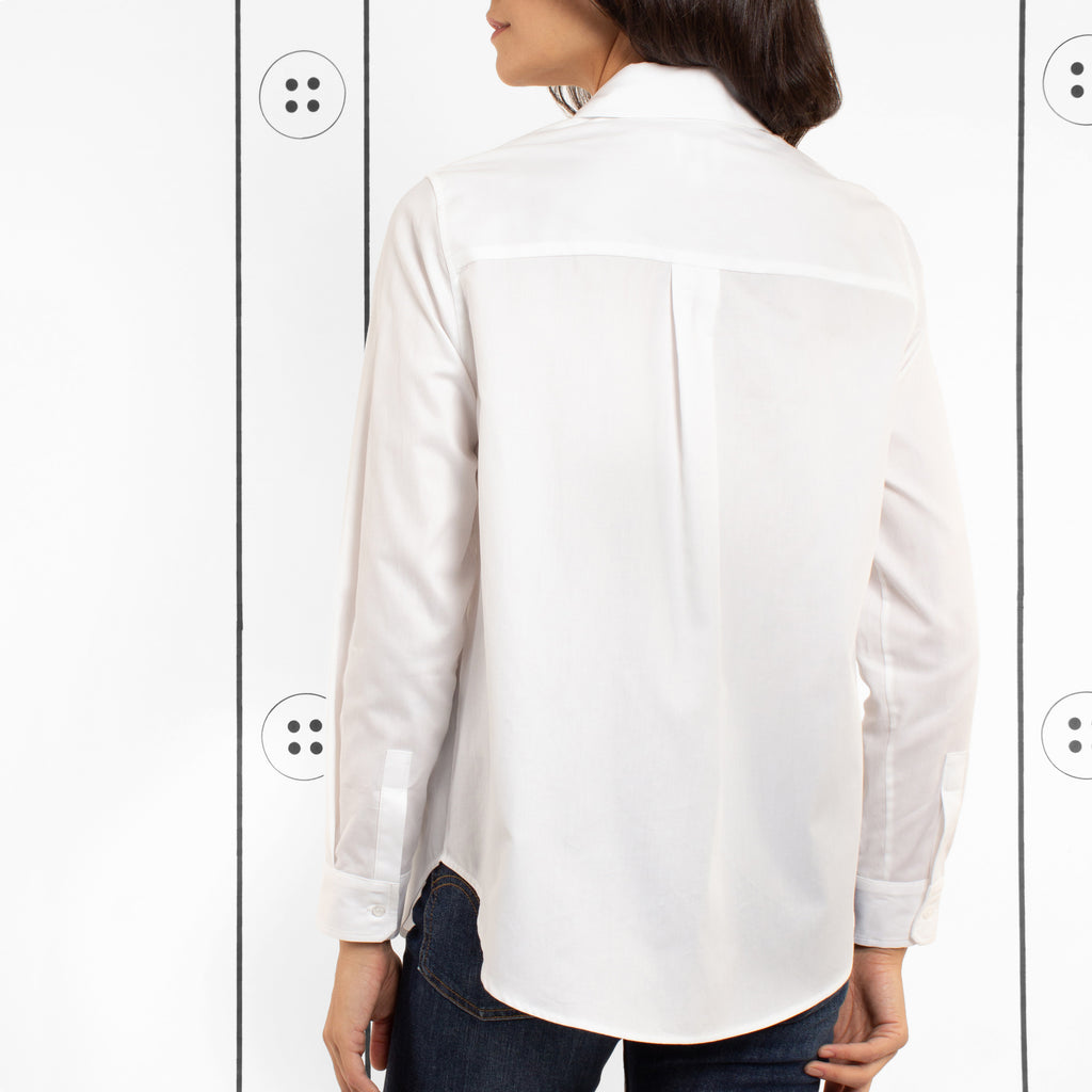 Thirteen Seven Risky Business oversized women's dress shirt in white.